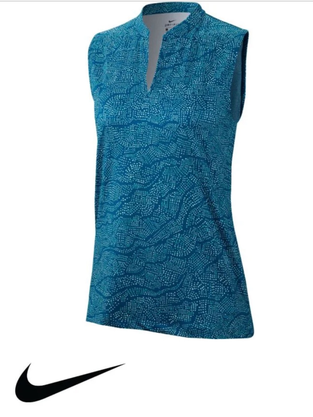 Nike Top Womens S Small Dri Fit Sleeveless Printed Split Neck Golf Polo UV